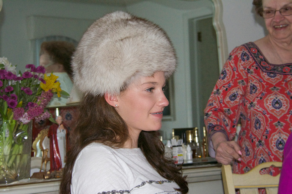 Sara in Mom's fur hat